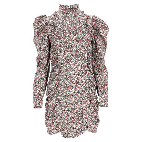 Ganni Floral-Print Ruched Mini Dress in Multicolor Cotton
